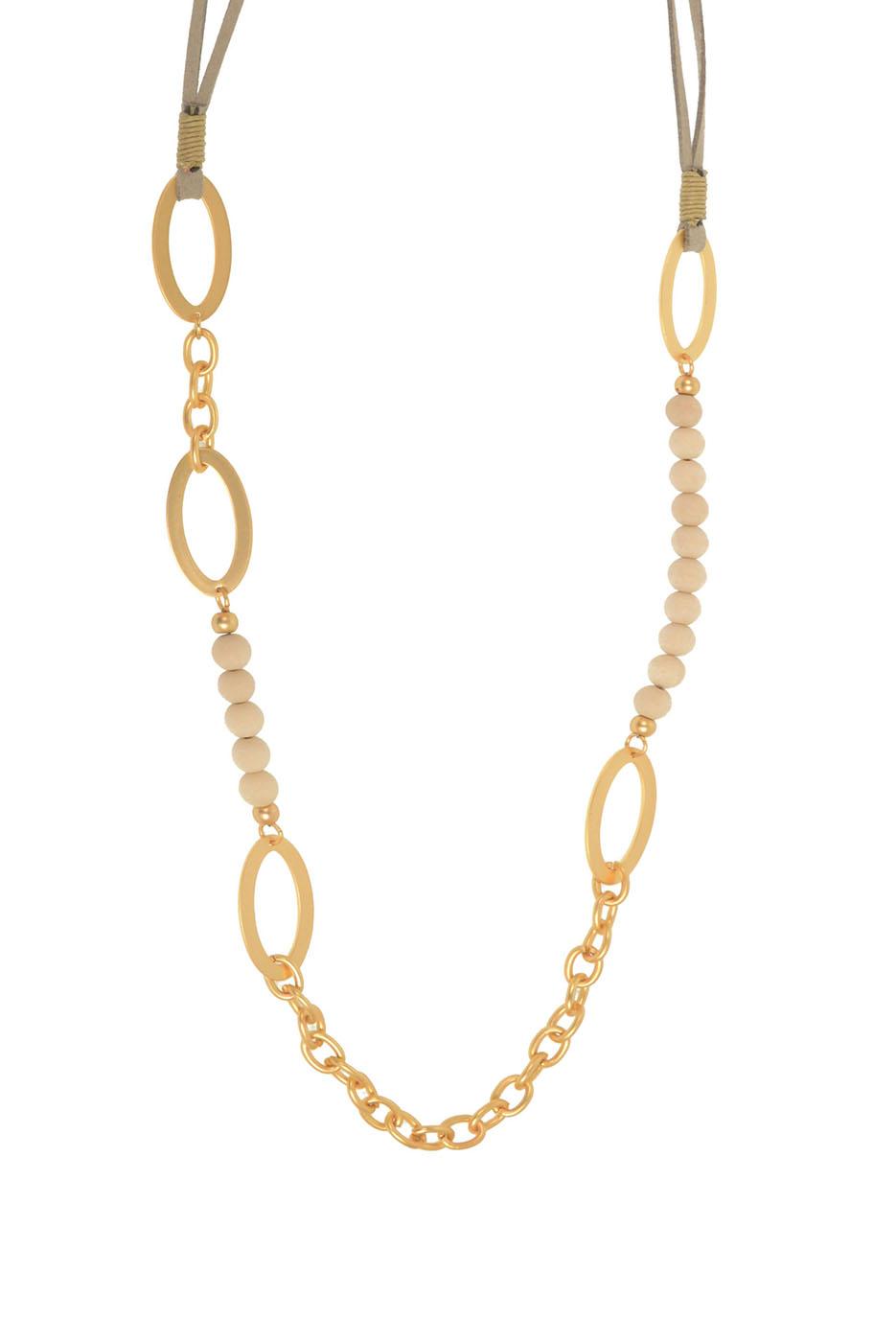 31" Tan Leather Bead FW Pearl Necklace