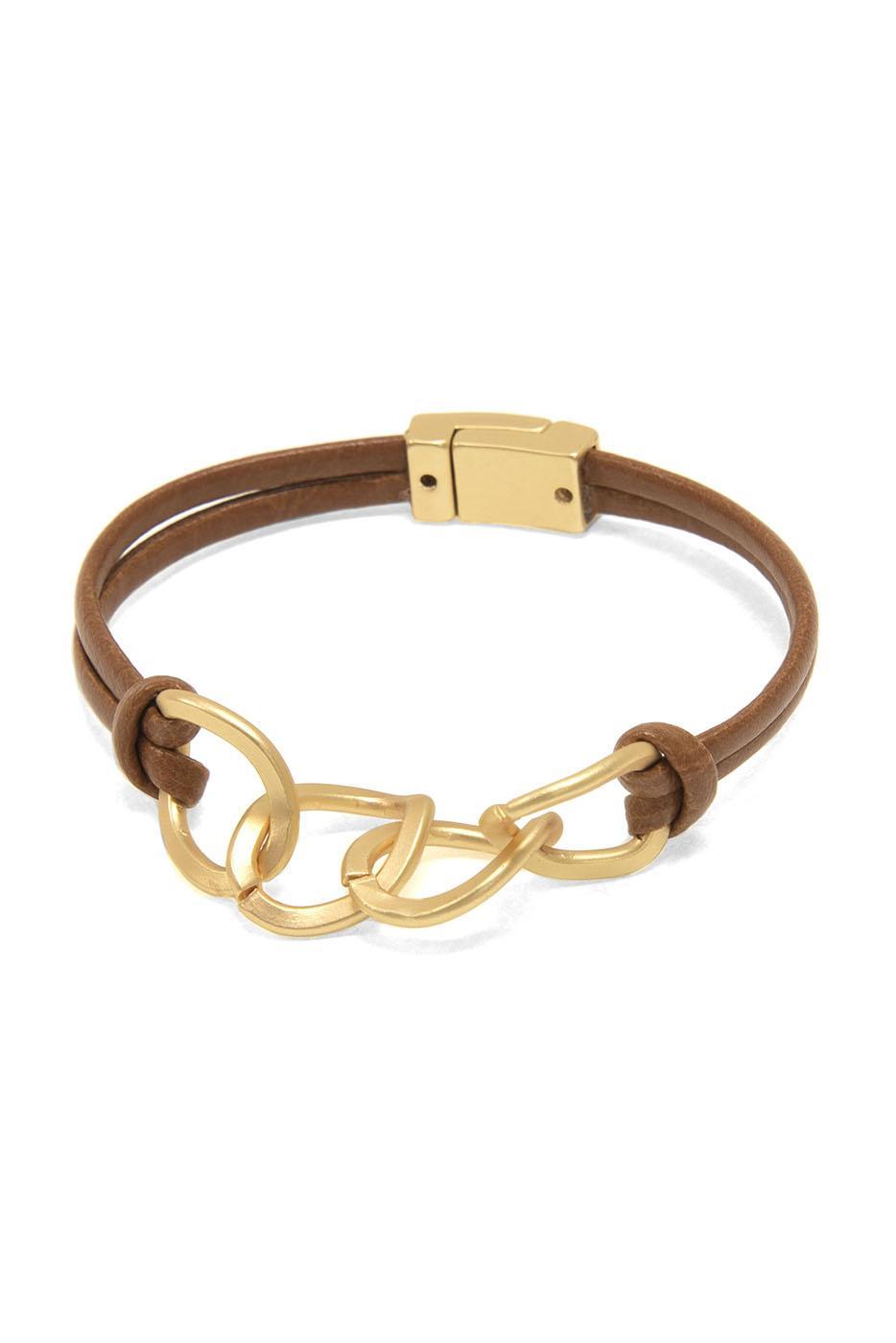 Leather w/Gold Links Bracelet
