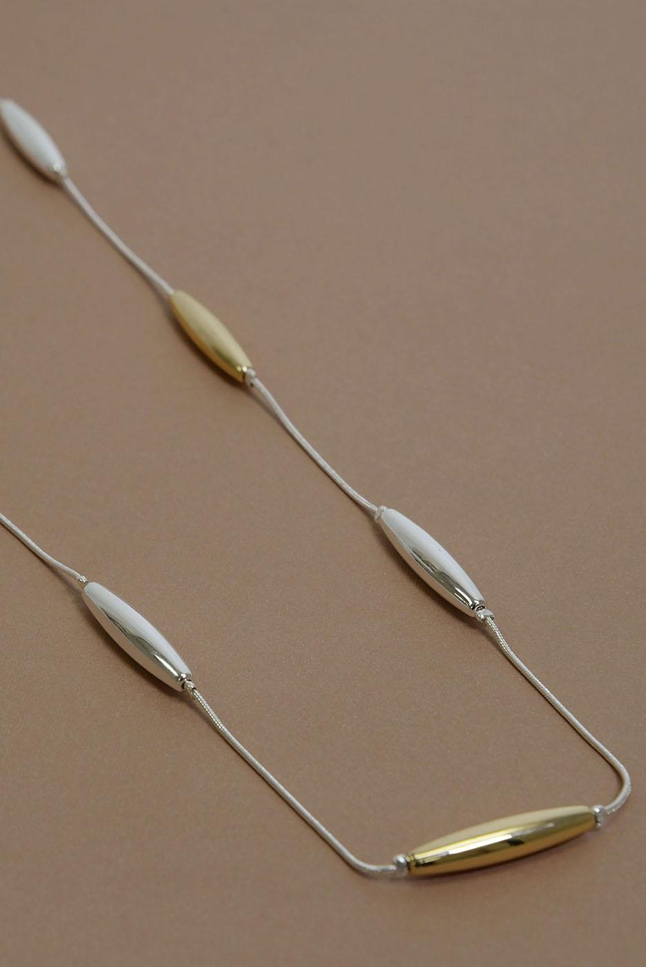 32+ Mixed Metal Oblong Bead Necklace