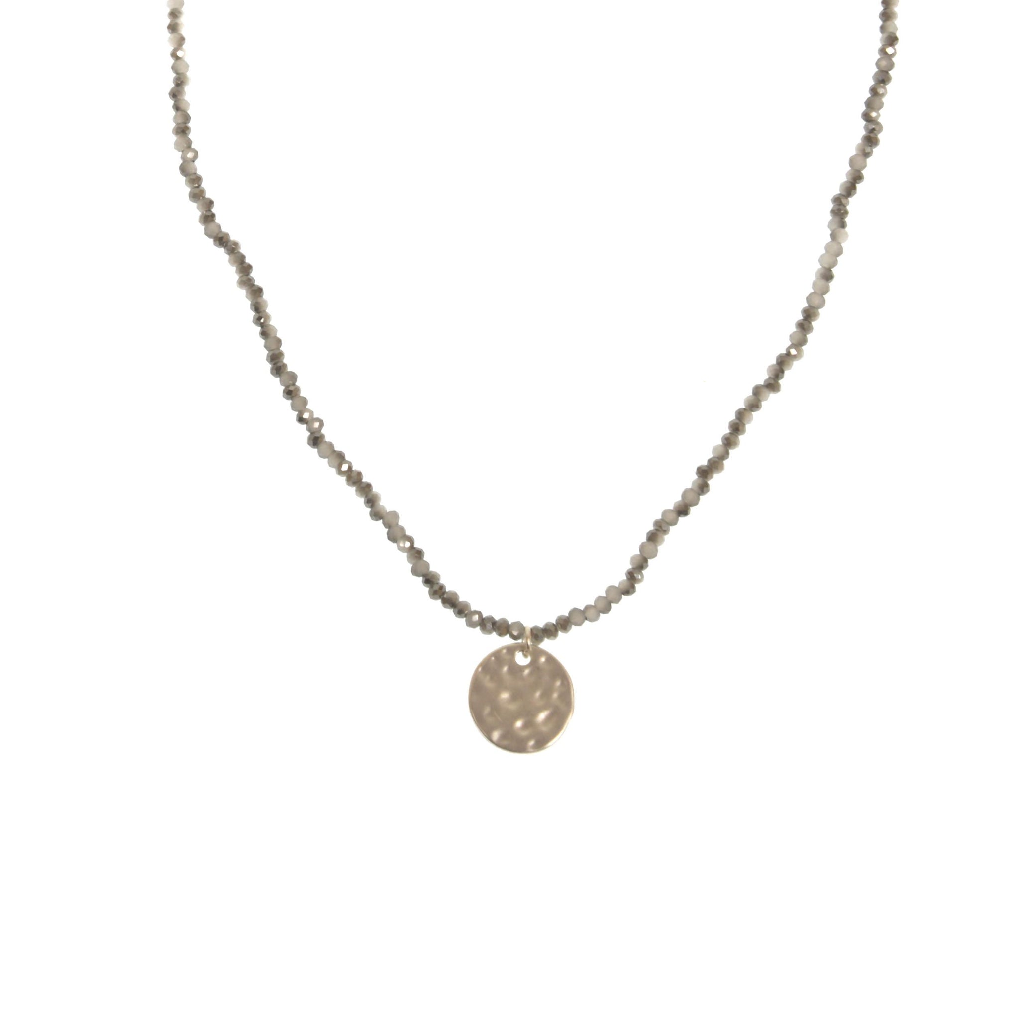 16"+ Silver Grey Crystal Disc Necklace