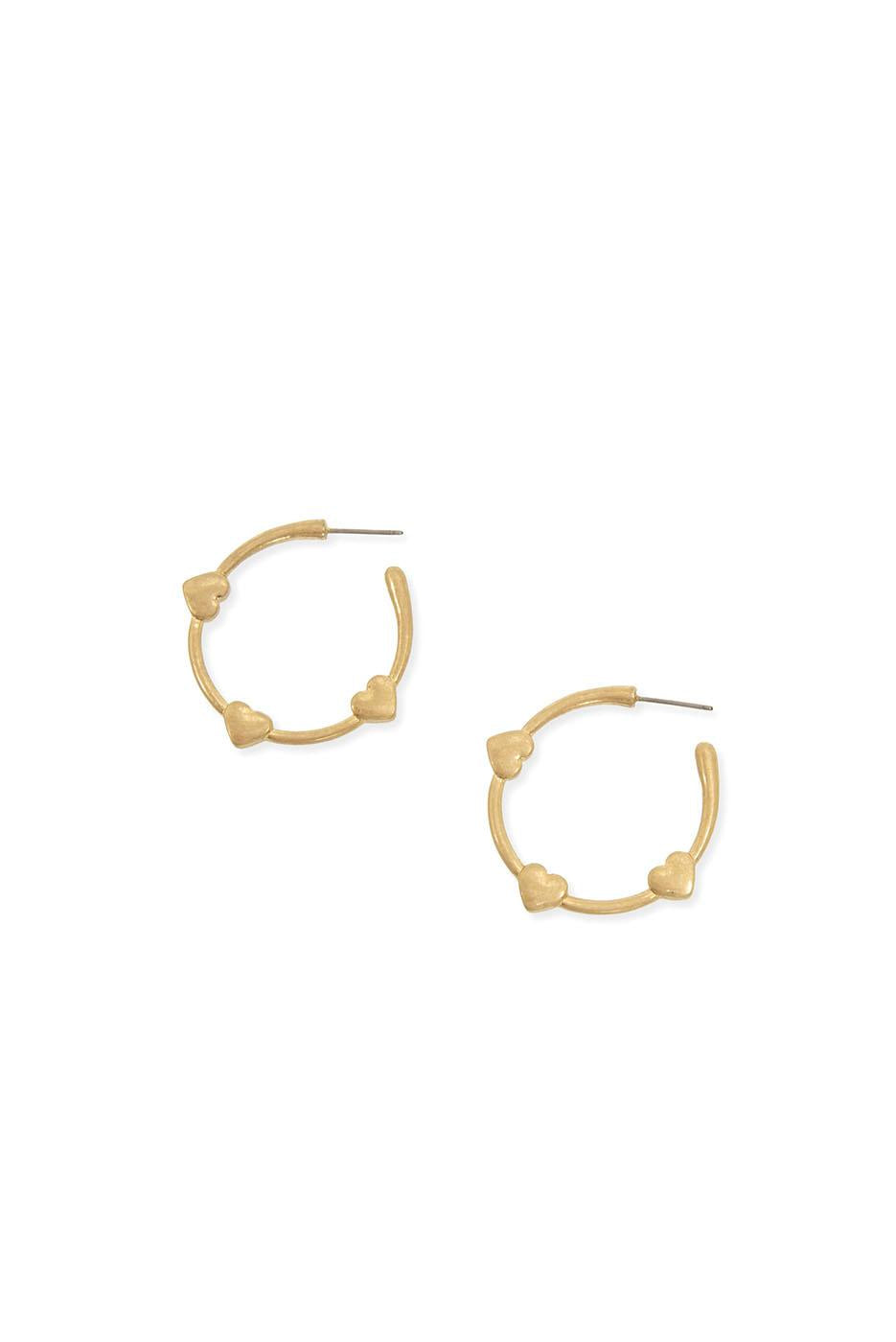 3 Heart Hoop Post Earrings