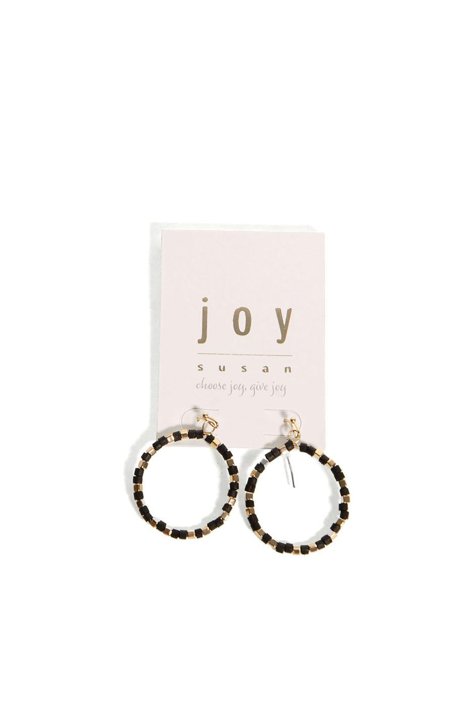 Black+Beaded Hoop Fishhook Earrings