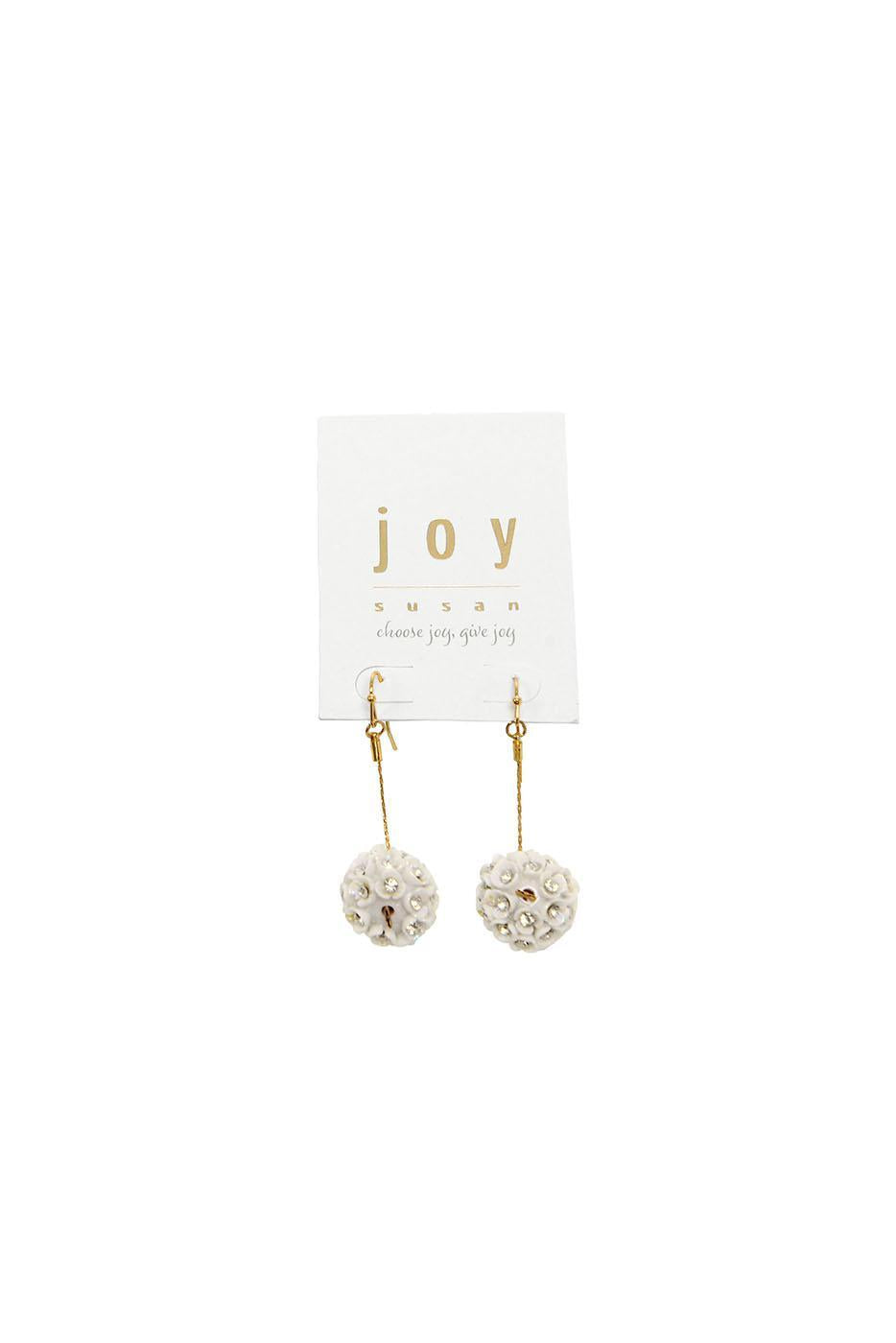 Gold+White Rose Ball Fishhook Earrings