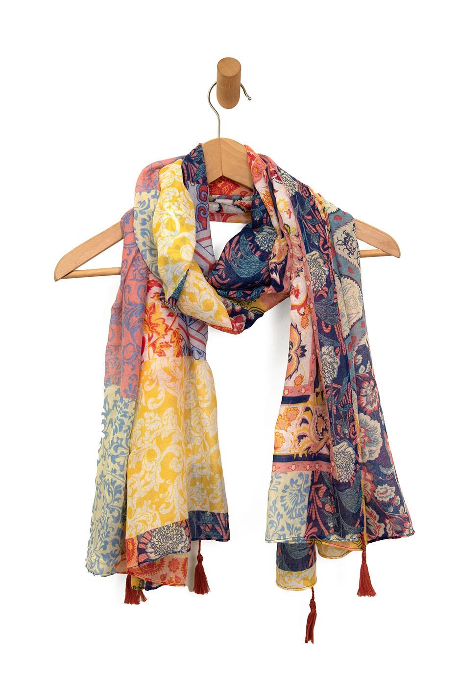 Boho-Blocked Tassel Scarf