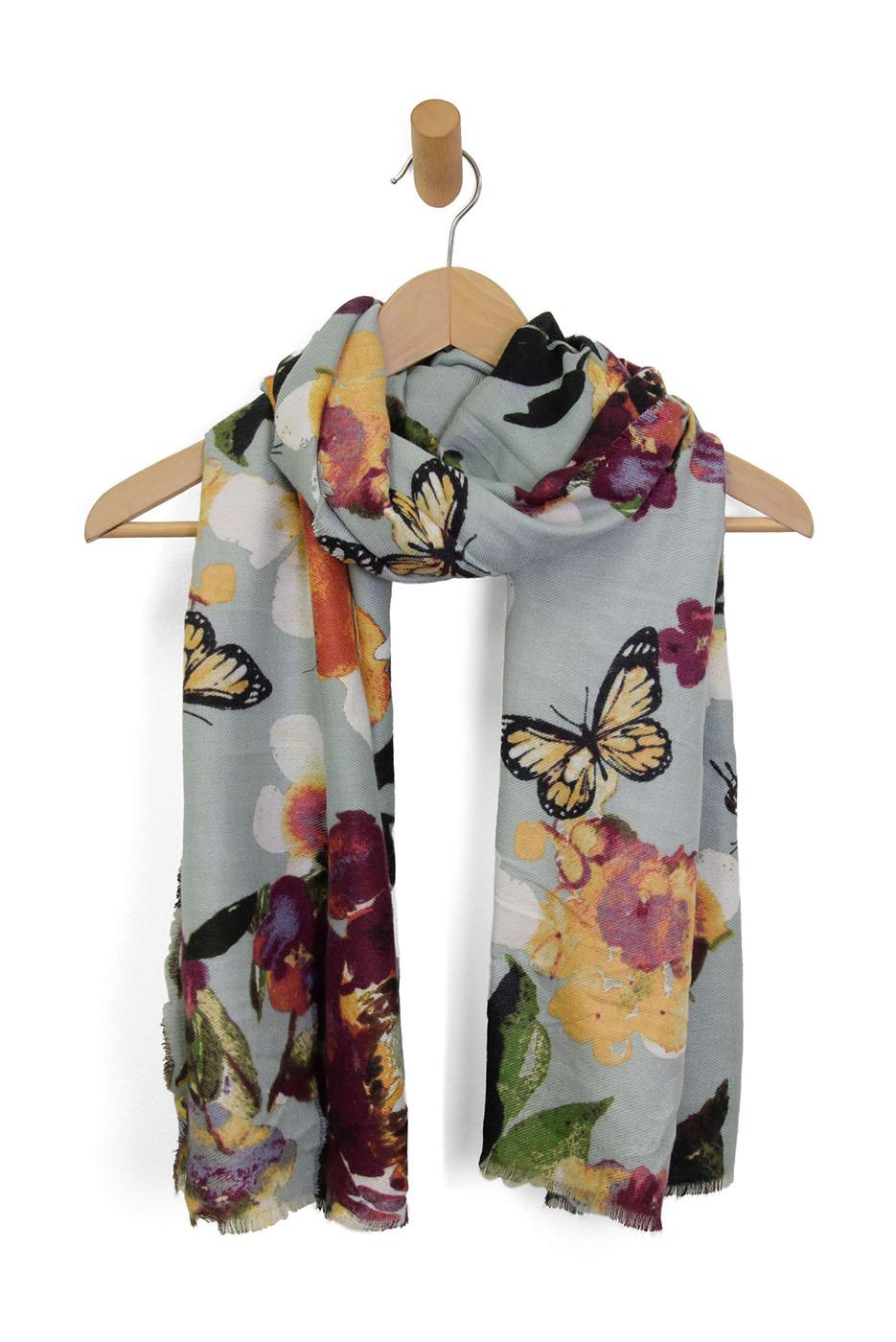 Multi Bold Floral and Butterfly Scarf