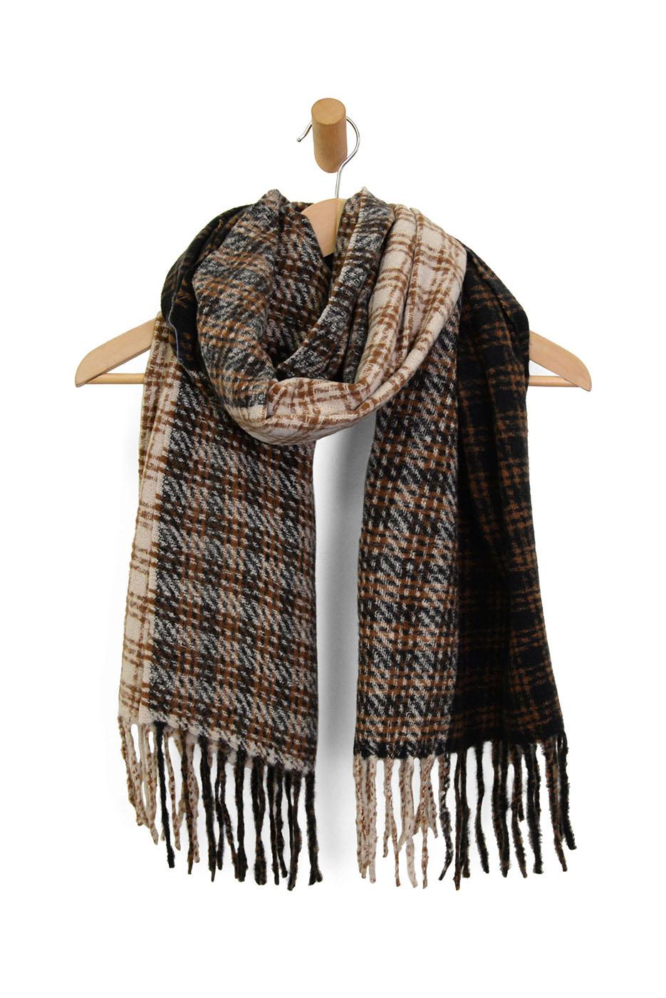 Colorblocked Plaid Fringe Scarf