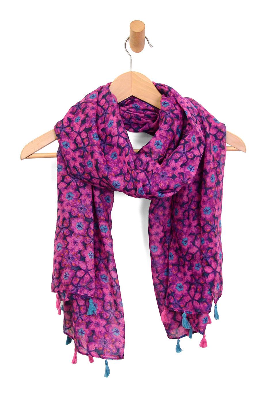 Vibrant Blooms Tassel Scarf