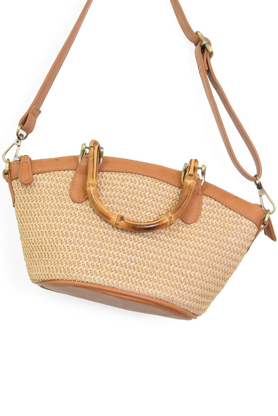Natural Straw Millie Bamboo Handle Basket Crossbody