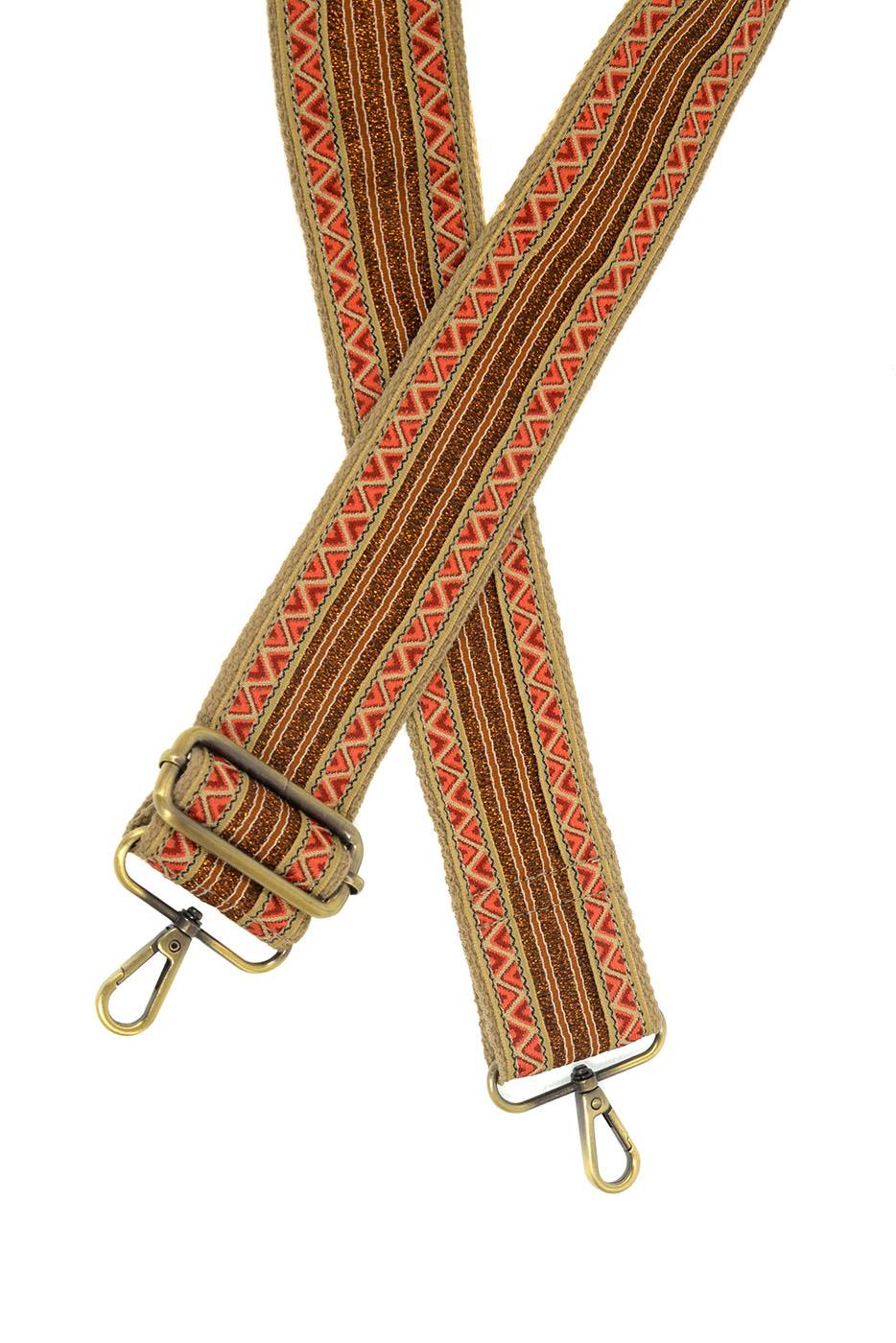 Copper Stripe/ Geo Border Embroidered Guitar Strap