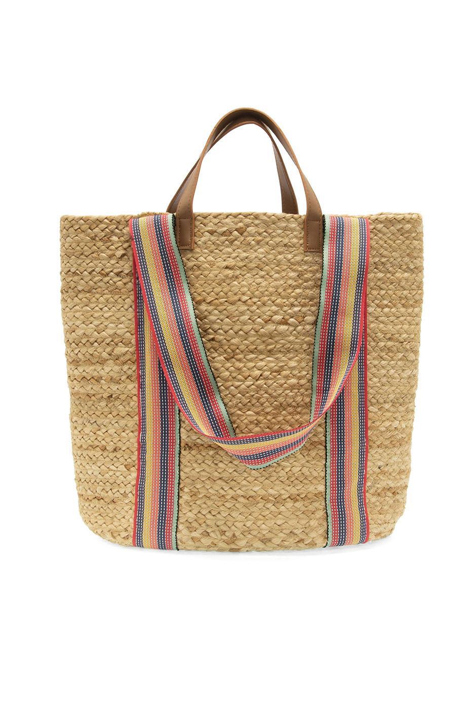 Harlow Jute N/S Tote w/ Multi Stripe Shoulder Strap